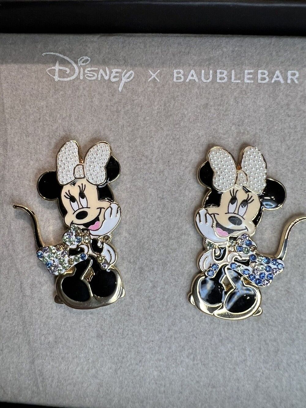 Disney x Baublebar Minnie Mouse Pearl/Rhinestone Enamel Earrings NEW